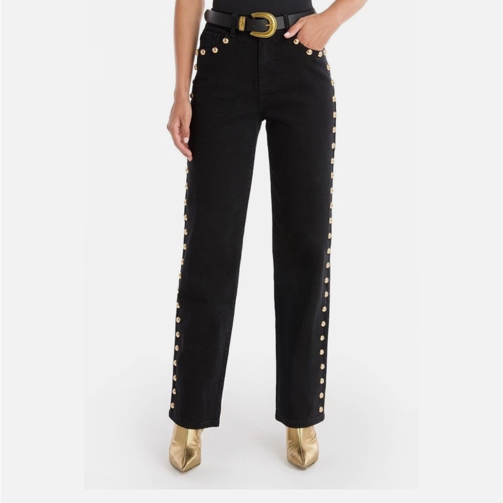 Leah Black Jeans with Gold Stud Trim